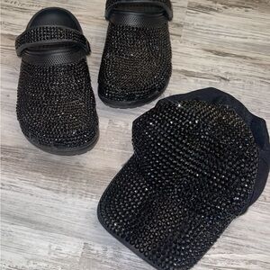 Black Rhinestone Clogs and Cap Set